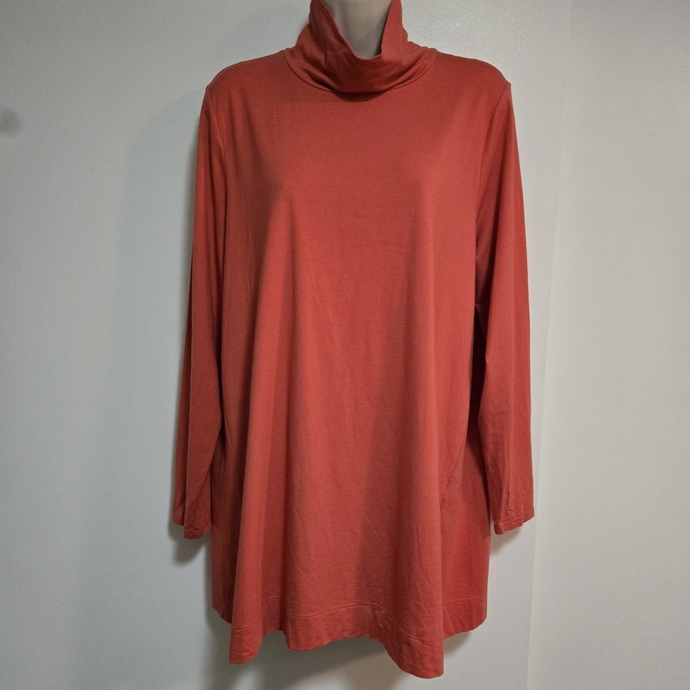 J Jill Luxe Supima Turtleneck Tunic Top PL Solid Coral Long Sleeve Stretch
